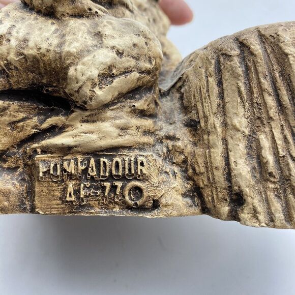 Vtg Pompadour Planter Frog w‎ Baby Figurine AF 77 Trinket Dish Faux Wood 4” - Picture 7 of 15